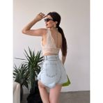 scatola di moda Mini Yırtmaçlı Denim Kot Şort Etek - 38 - Açık Mavi