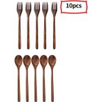 Scentu Doğal Tahta Kaşık ve Çatal Seti Mutfak Çatal Bıçak Takımı Yemek Salatası(10'lu Set) (Yurt Dışından) - Renkli