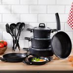 Schafer 14 Parça Siyah Black Stone Tencere Seti