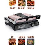 Schafer 2000 Watt 6 Dilim Kapasiteli Çıkarılabilir Plakalı 180 Derece Açılabilir Elektrikli Izgara ve Tost Makinesi, Özel Kaplama Döküm Plakalar - Rose Gold