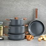Schafer Ceramoni Seramik Tencere Seti 7 Parça-Gri - 20 - 24 - 26 cm