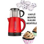 Schafer Hediyeli Kırmızı Optimal Plus Elektrikli Çay Makinesi 100lü Muffin Kalıbı Anneler Günü Özel