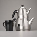 Schafer Luz Orta Boy Çelik Çaydanlık Takımı - Gri / Siyah - 2,2 Lt + 1,2 Lt - Ahşap