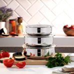 Schafer Practi Çelik Saklama Kabı 3 Lü (16-18-20 Cm) -6 Parça-Inox - Gri