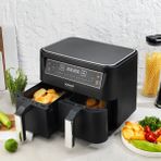 Schafer Thermochef Dual 6 lt Kapasiteli Dijital Airfryer Çift Hazne ve Isı Ayarı ile Yağsız Pişirme - Siyah