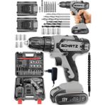 Schatz Pro 12V 1.5 Ah Darbeli Çelik Şanzıman Çift Akülü Bakır Sargılı Şarjlı Vidalama Matkap 24 Parça Gri