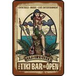 Schatzmix Sac Levha Kokteyl The Tiki Bar is Open Metal Levha 20x30cm Duvar Dekorasyonu tin Sign