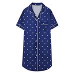 Schbbbta Kız ve Kadın İpek Gecelik, Kısa Kollu Düğmeli Saten Gecelik Pijama Ev Elbisesi, 3 Yaş- Kadın 2XL, C Puantiyeli Lacivert, XL