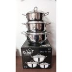 Schef Muftak 3'lü 14-16-18 cm Tencere Paslanmaz Krom - Cam Kapaklı