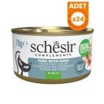 Schesir Tamamlayıcı Jöle İçinde Ton ve Berlam Balıklı Yetişkin Konserve Kedi Maması - 70 Gr 24 Adet