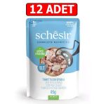 Schesir Ton Balıklı Ve Levrekli Jelly Pouch Kedi Yaş Maması 85Gr 12Adet Kedi Konserve Islak Mama