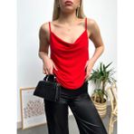 schlank Kadın Kırmızı Ip Askılı Degaje Yaka Luxury Bluz