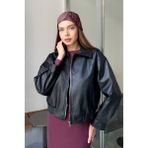 Schlank Kadın Siyah Suni Deri Ceket – Oversize