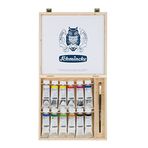 Schmincke - AKADEMY AKRİLİK, 12 x 60 ml tüpler, 76 014 097, 12 parlak, ahşap kutuda yüksek ışık tutmayan tonlar, 1 DaVinci fırça, ince sanatçı akrilik boyalar, kadmiyum içermez, karıştırma için ideal