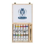Schmincke - AKADEMY AKRİLİK, 12 x 60 ml tüpler, 76 014 097, 12 parlak, ahşap kutuda yüksek ışık tutmayan tonlar, 1 DaVinci fırça, ince sanatçı akrilik boyalar, kadmiyum içermez, karıştırma için ideal