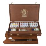 Schmincke PrimaAkrilik En İyi Akrilik Boyalar, Premium Ahşap Kutu, 15 x 35 ml Set 73515097, Aksesuarlar: Orta Parlak Sıvı, Dokulu Jel, 2 Fırça, Ahşap Palet