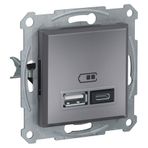 Schneider EPH2700362 2.4A Type A+C Çerçevesiz Asfora Plus Çelik USB Şarj Prizi