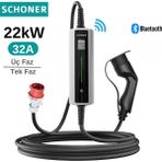 Schoner 22KW Taşınabilir Elektrikli Araç Şarj İstasyonu Bluetooth Smart 6 Metre Tip2 Kablolu Trifaz/Monofaz ChargePro-22 22KW/11KW/7.66KW/3.5KW 32A