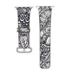 Schulzz Çiçek Desenli Apple Watch 7 6 5 4 3 42-44 Mm Kordon Kayış Sk06 Siyah-Beyaz