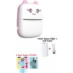 Schulzz Mini Termal Taşınabilir Yazıcı Pembe, 1 Adet Beyaz Kağıt + 3 Adet Renkli Sticker