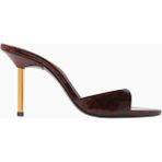 Schutz Open-Toe 87 Parlak Patent Deri, Ince Bantlı ve Metalik Topuklu Sandalet - Kahverengi