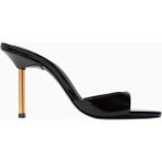 Schutz Open-Toe 87 Siyah Patent Deri, Ince Bantlı ve Metalik Topuklu Sandalet
