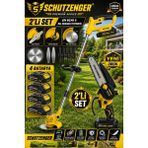 SCHUTZENGER 4 Akülü Set Şarjlı Ot Çim Biçme Makinesi Tırpan ve Şarjlı Dal Budama Testeresi 15CM Otomatik Yağlamalı 2011C Sarı