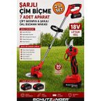 SCHUTZENGER RN783 Şarjlı Ot Çim Biçme Makinesi Tırpan Çift Akülü Şarjlı Dal Budama Makası Kırmızı Prox