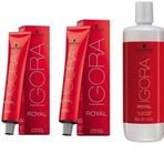 Schwarzkopf 2 Adet Igora Royal 7-65 Kumral-Çikolata Altın Saç Boyası + 1 lt Oksidan