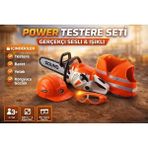 scntoys Oyuncak Ağaç Kesme Motoru Sesli Motorlu Testere Pilli Oyuncak Testere+Gözlük+Baret+ Yelek