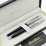 Scrikss 39 Oscar Siyah Krom Yeni Ahşap Deri Roller Tükenmez Versatil Kalem Seti