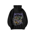 Scrovtie Siyah Kadın Erkek Oversize Kapşonlu Kanguru Cepli Truck Metallica Baskılı Sweatshirt Hoodie