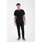 Scrubs Erkek Doktor Üniforması – Likralı Medikal Forma – Carex - Siyah - 3XL