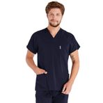 Scrubs Flex Erkek Lacivert Likralı Kalın Kumaş Cerrahi Doktor Forması ve Hemşire Forması Takımı