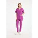 Scrubs Kadın Doktor Üniforması Üst Forma – Likralı Medikal Giyim | Carex - Açık Pembe - Fuşya