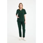 Scrubs Kadın Doktor Üniforması Üst Forma – Likralı Medikal Giyim | Carex - Koyu Yeşil - 2XL
