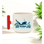 Scuba Diving Tasarımlı Kırmızı T Kulplu Seramik Baskılı Kupa Bardak 250 ml - 010 - Beyaz