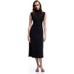 Scuba Krep Kumaş Slim Fit Dik Yaka Midi Boy Kolsuz Elbise