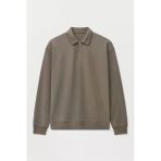 Scuba Modal Kumaş Relaxed Fit Yarım Fermuarlı Polo Yaka Erkek Sweatshirt - Füme