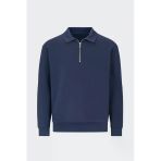 Scuba Modal Kumaş Relaxed Fit Yarım Fermuarlı Polo Yaka Erkek Sweatshirt - Lacivert