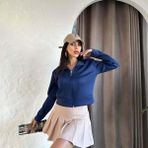 Scubaa Kumaş Uzun Kollu Fermuarlı Crop Spor Ceket | Lacivert
