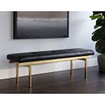 SCY Home Garden Raginta Dekoratif Yatak Ucu Oturma Bankı Makyaj Oturağı Suni Derili Gold Metal Ayaklı Puf Bench Siyah