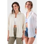 Sd Luxury Pamuk Karışımlı Oversize Fit Uzun Kollu 2'li Paket Gömlek Bayan Gömlek 6781001S2 - Beyaz - Bej - 40