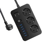 SDKDZKG çoklu Priz, Kontrol Anahtarlı güç kaynağı kartı 3-AC jakları (13A/3000W), ve 6-USB Şarj Portlu Soket (3.1A/5V) 1.8M Güç Adaptörü Kablo, Şunlar için uygundur Ofis ve ev Seyahati (Siyah)