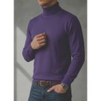 Sdnyazo Premium Erkek Koyu Mor Kaşmir ve Yünlü Tam Balıkçı Yaka Slim Fit Triko Kazak - XL