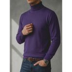 Sdnyazo Premium Erkek Koyu Mor Kaşmir ve Yünlü Tam Balıkçı Yaka Slim Fit Triko Kazak