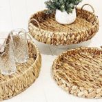 SDT Group 3'lü Rustik El Yapımı ve Doğal Yuvarlak Hasır Kulplu Tepsi Seti, 3'lü Hasır Yuvarlak Kulplu Tepsi Seti, 3 Boy Tepsi (38 * 6cm-34 * 6cm-30 * 24 * 6cm) - Kestane Akaju - Option-1