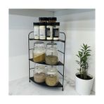 SDT Group Banyo Mutfak Düzenleyici Organizer Köşe Rafı - Ayarlanabilir 3 Raflı Baharatlık (Siyah) - 0,1 kg