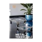 SDT Group Metal Saksı Altlığı Tekerlekli 2 Li Set Krom, 719698 - Kestane Akaju - Option-1