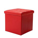 SDYBZSTU Suni Deri Kare Ayak Taburesi Küçük Tabure Oyuncak Yatak Odası Sehpa, Katlanır Puf Küp Ayak Taburesi Siyah 15 x 15 x 15 inç (Kırmızı 15 x 15 x 15 inç)